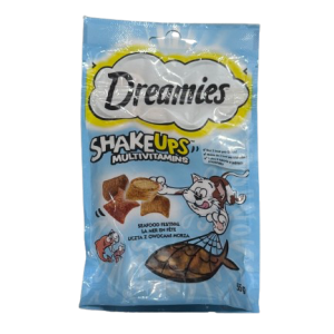 تشویقی مولتی ویتامین دریمیز گربه با طعم ماهی سالمون، ماهی تن و میگو  Dreamies Shake Ups Multivitamins with salmon, tuna and shrimp flavour