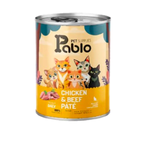 کنسرو پته گربه بالغ پابلو با طعم مرغ و گوشت گاو 800گرمی