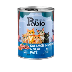 کنسرو پته گربه بالغ پابلو با طعم مرغ و سالمون و گوشت گوساله 400گرمی
