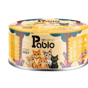 کنسرو پته پریمیوم گربه بالغ پابلو با طعم مرغ و گوشت 200گرمی